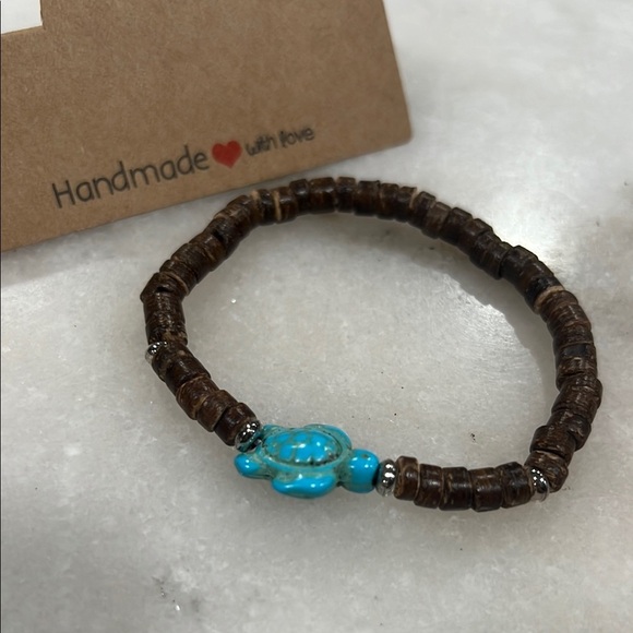 Handmade Turtle Charm Bracelet - Brown and Blue - Picture 2 of 3